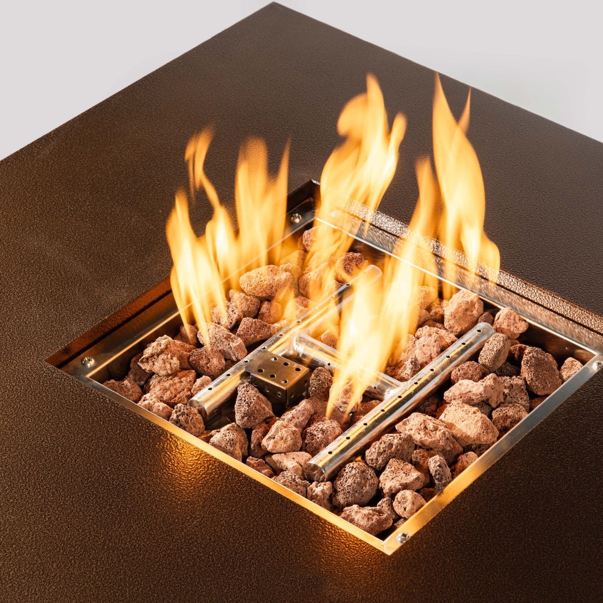 28" Square Propane Fire Pit Table, Steel, 50,000 BTU, Brown, Compact