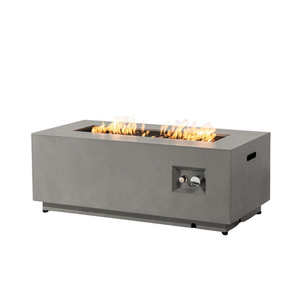 42" Rectangular Low-Profile Propane Fire Pit Table with Glass Wind Guard, Steel, 50,000 BTU, Grey