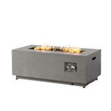 42" Rectangular Low-Profile Propane Fire Pit Table with Glass Wind Guard, Steel, 50,000 BTU, Grey