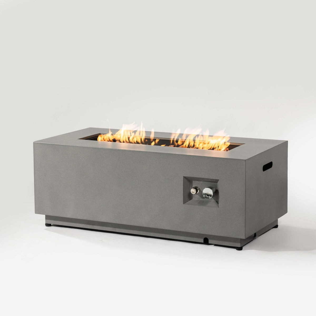 42" Rectangular Low-Profile Propane Fire Pit Table with Glass Wind Guard, Steel, 50,000 BTU, Grey