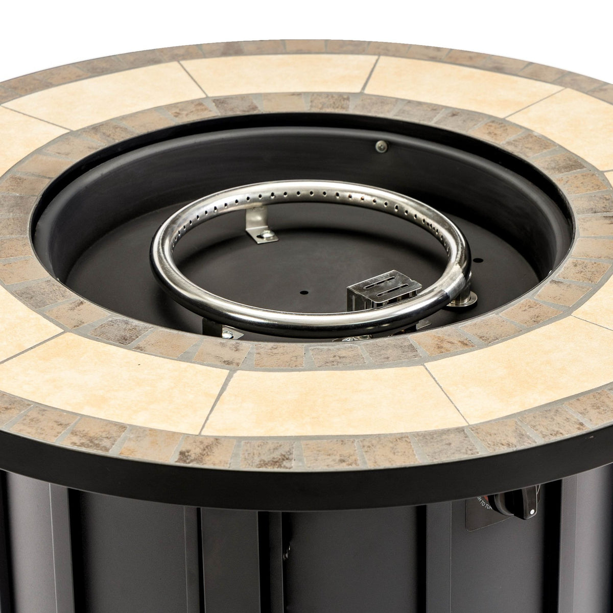 30" Round Propane Fire Pit Table with Mosaic Ceramic Tile Top, Steel Base, 50,000 BTU, Brown