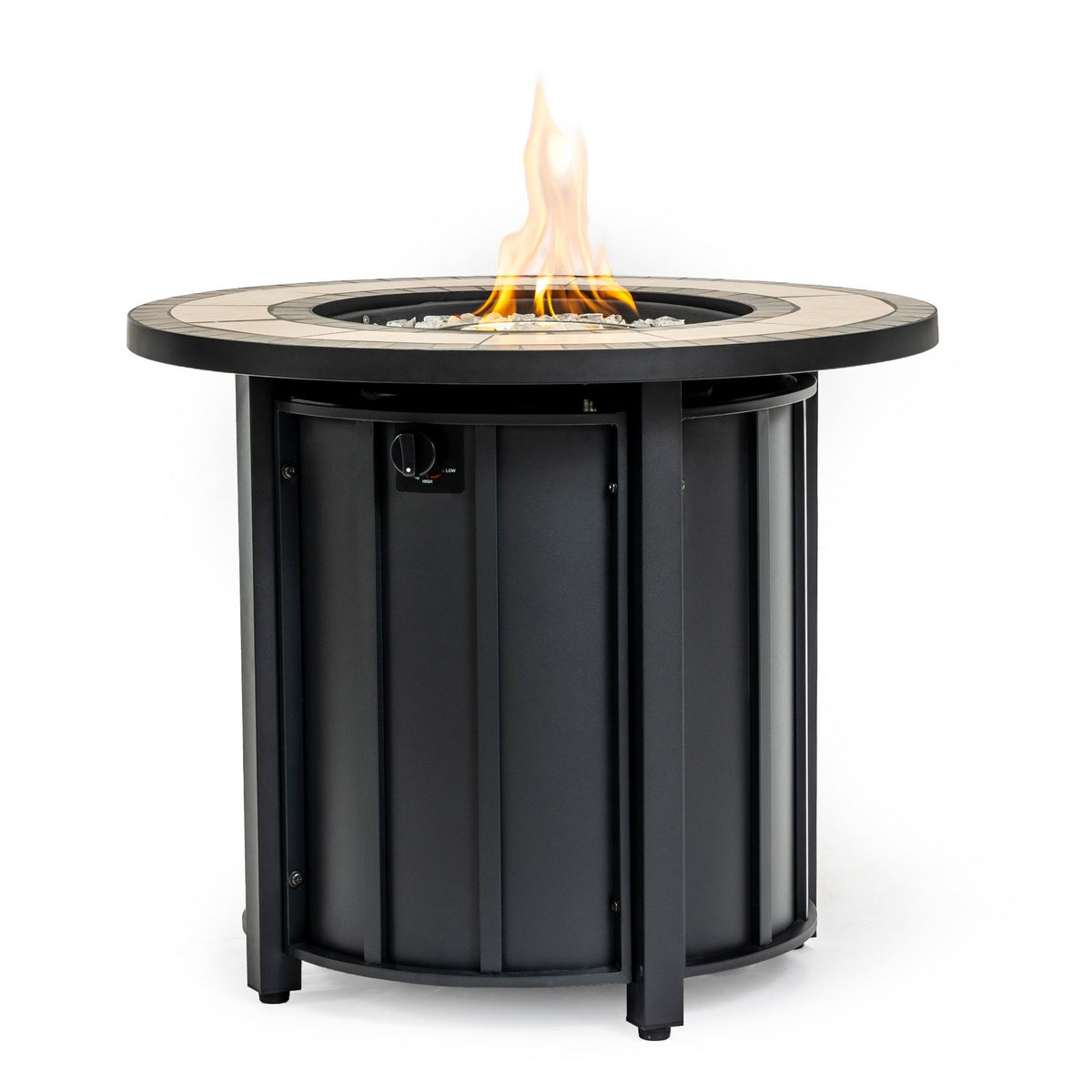 30" Round Propane Fire Pit Table with Mosaic Ceramic Tile Top, Steel Base, 50,000 BTU, Brown