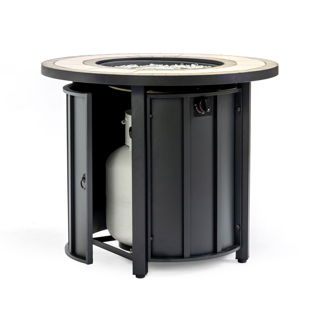 30" Round Propane Fire Pit Table with Mosaic Ceramic Tile Top, Steel Base, 50,000 BTU, Brown