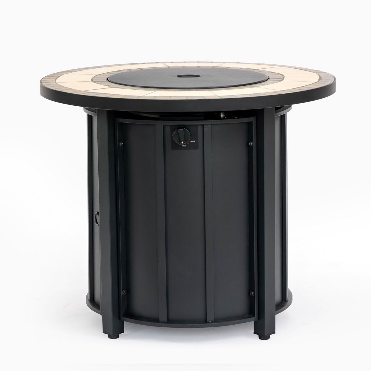 30" Round Propane Fire Pit Table with Mosaic Ceramic Tile Top, Steel Base, 50,000 BTU, Brown