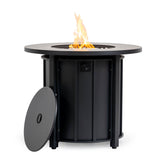 30" Round Propane Fire Pit Table, Solid Iron, 50,000 BTU, Brown, Includes Lid & Rain Cover