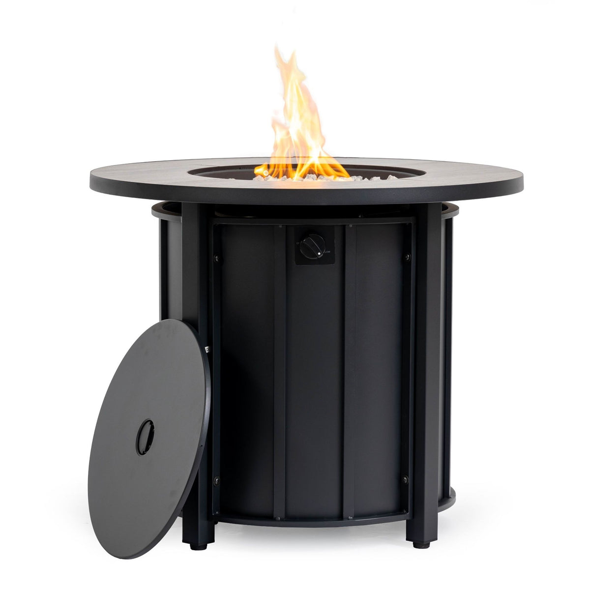30" Round Propane Fire Pit Table, Solid Iron, 50,000 BTU, Brown, Includes Lid & Rain Cover