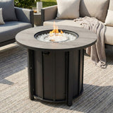 30" Round Propane Fire Pit Table, Solid Iron, 50,000 BTU, Brown, Includes Lid & Rain Cover