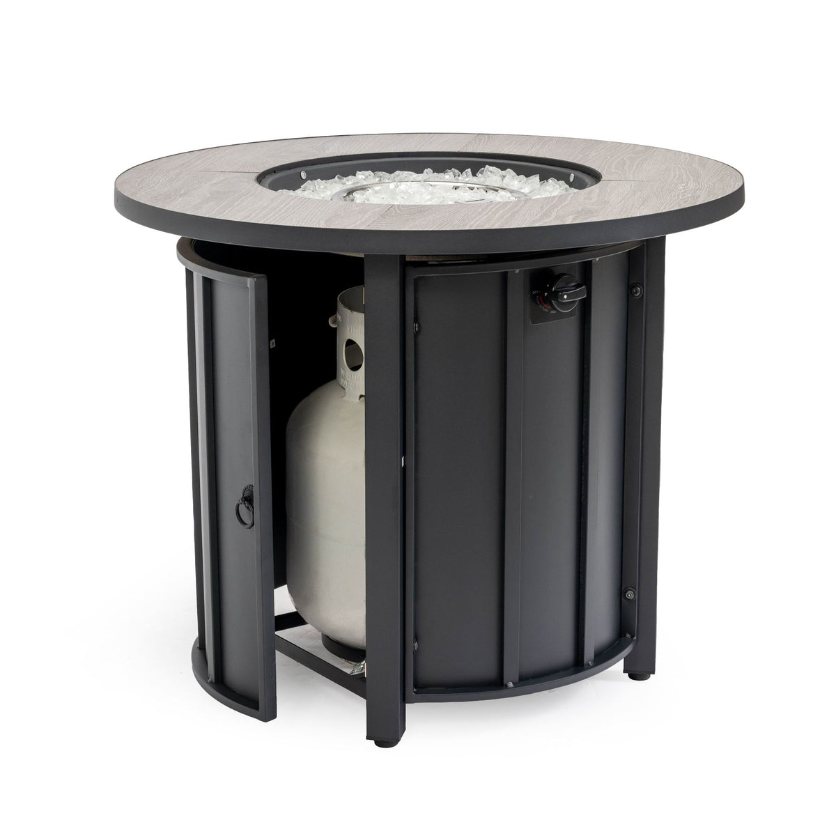 30" Round Propane Fire Pit Table, Solid Iron, 50,000 BTU, Brown, Includes Lid & Rain Cover