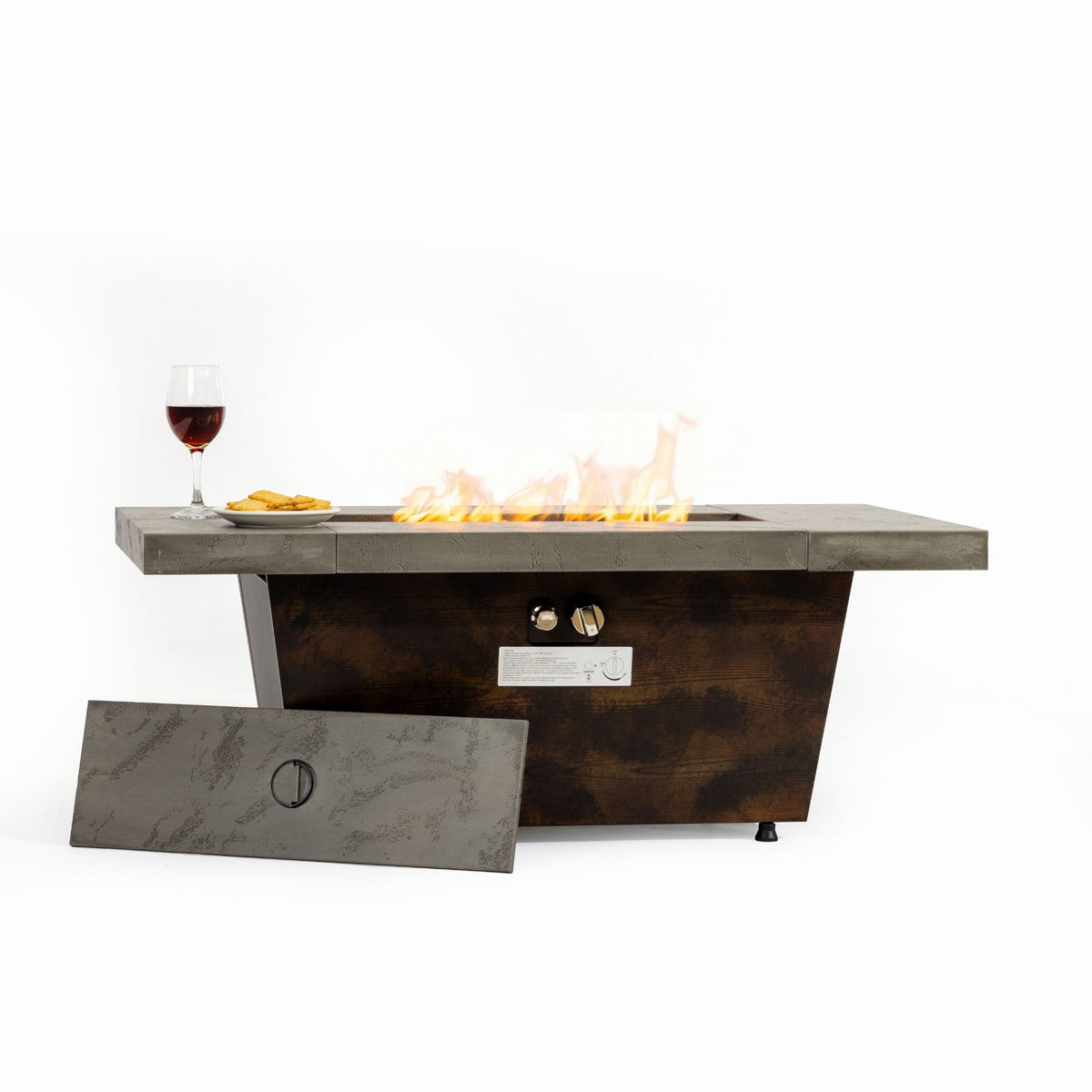 42" Rectangular Propane Fire Pit Table with Removable Lid, Iron & Alloy Frame, 50,000 BTU, Grey/Brown