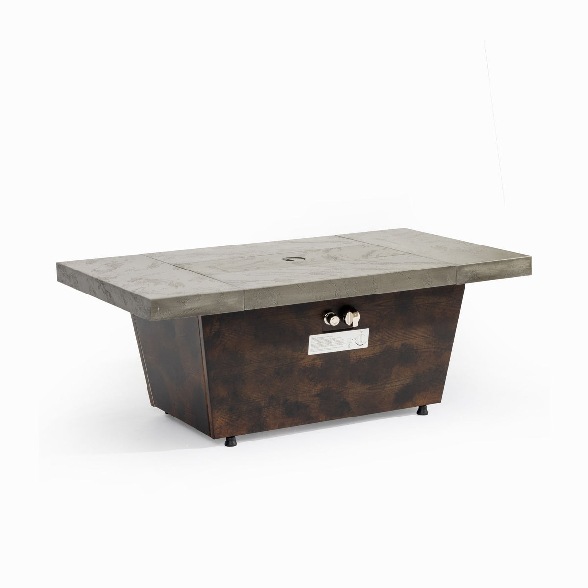 42-inch rectangular propane fire pit table with grey top and brown base, shown from front angle