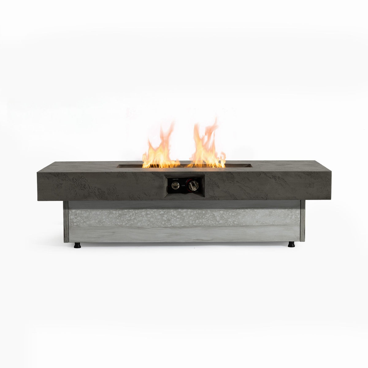 48" Rectangular Propane Fire Pit Table, Concrete-Look GRC, 50,000 BTU, Grey, Removable Lid, Large