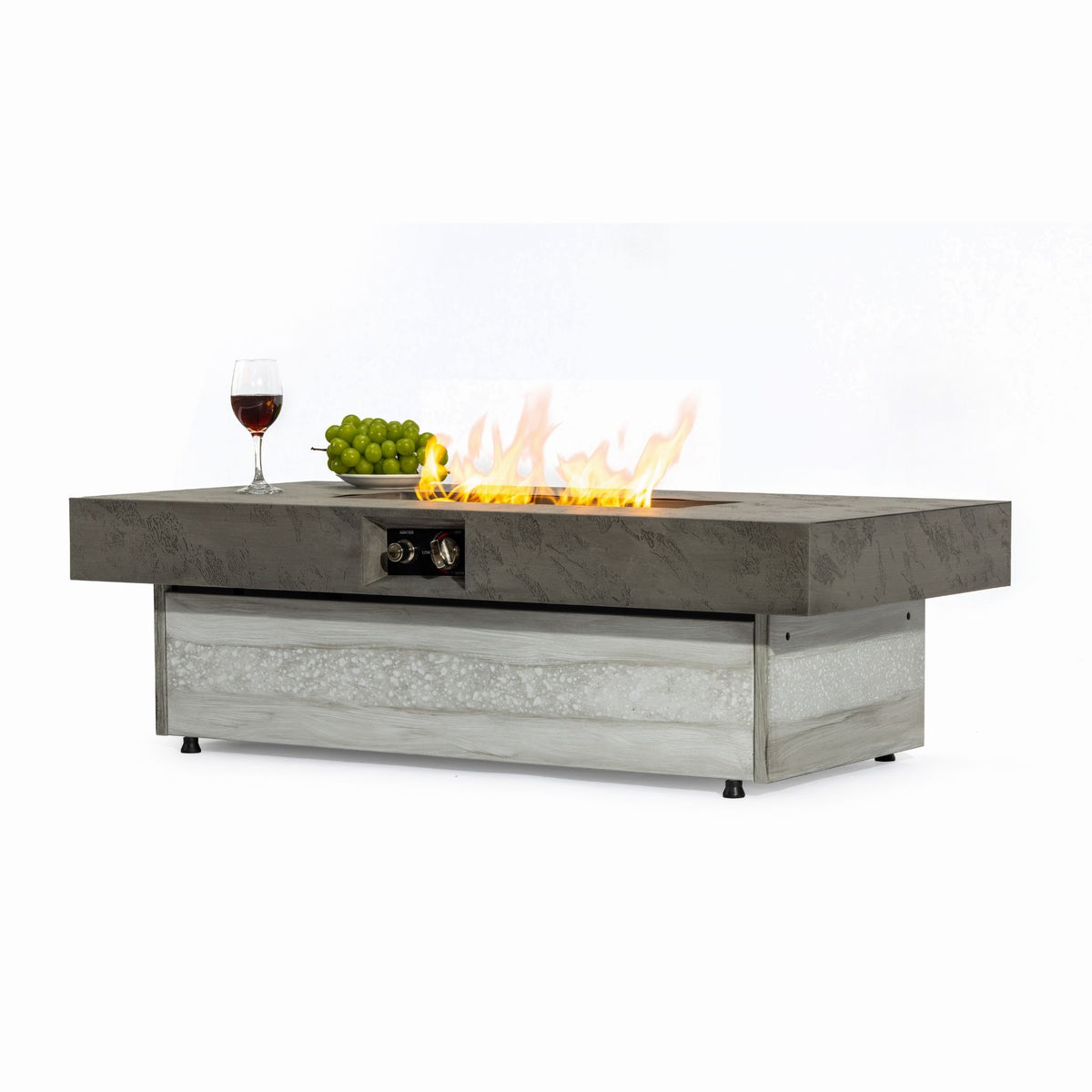 48" Rectangular Propane Fire Pit Table, Concrete-Look GRC, 50,000 BTU, Grey, Removable Lid, Large