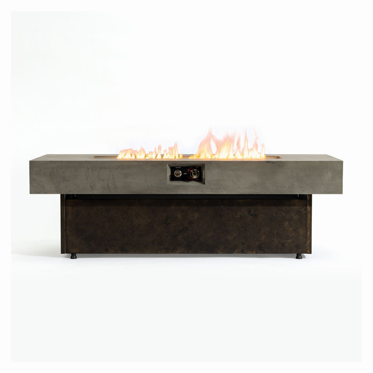 55" Rectangular Propane Fire Pit Table, Concrete-Look GRC, 50,000 BTU, Grey, Fire Crystals, Extra-Large