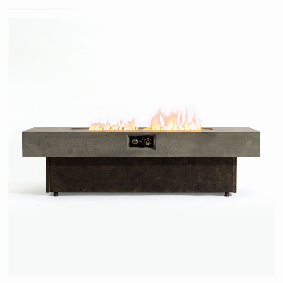 55" Rectangular Propane Fire Pit Table, Concrete-Look GRC, 50,000 BTU, Grey, Fire Crystals, Extra-Large