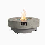 34" Round Propane Fire Pit Table, Concrete-Look GRC, 50,000 BTU, Grey, Includes Lid & Rain Cover