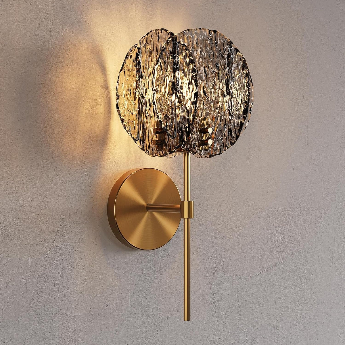 Brass Wall Sconce with Smoky Gray Glass Shade, Modern Wall Light
