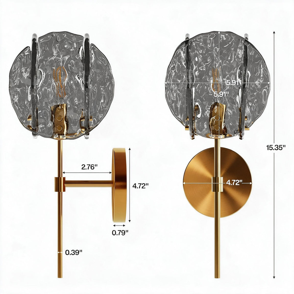 Brass Wall Sconce with Smoky Gray Glass Shade, Modern Wall Light
