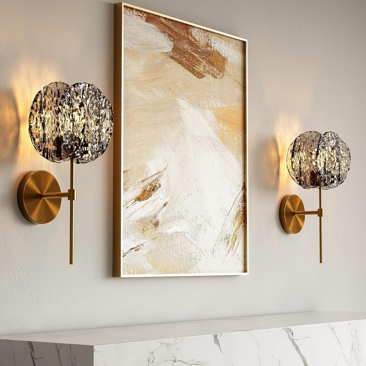 Brass Wall Sconce with Smoky Gray Glass Shade, Modern Wall Light