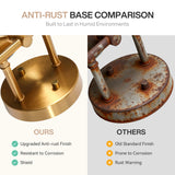 Gold bathroom vanity light base comparison showing anti-rust finish vs. rusted base