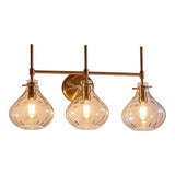 Three-light bathroom vanity light with gold finish and water ripple glass shades, shown from front