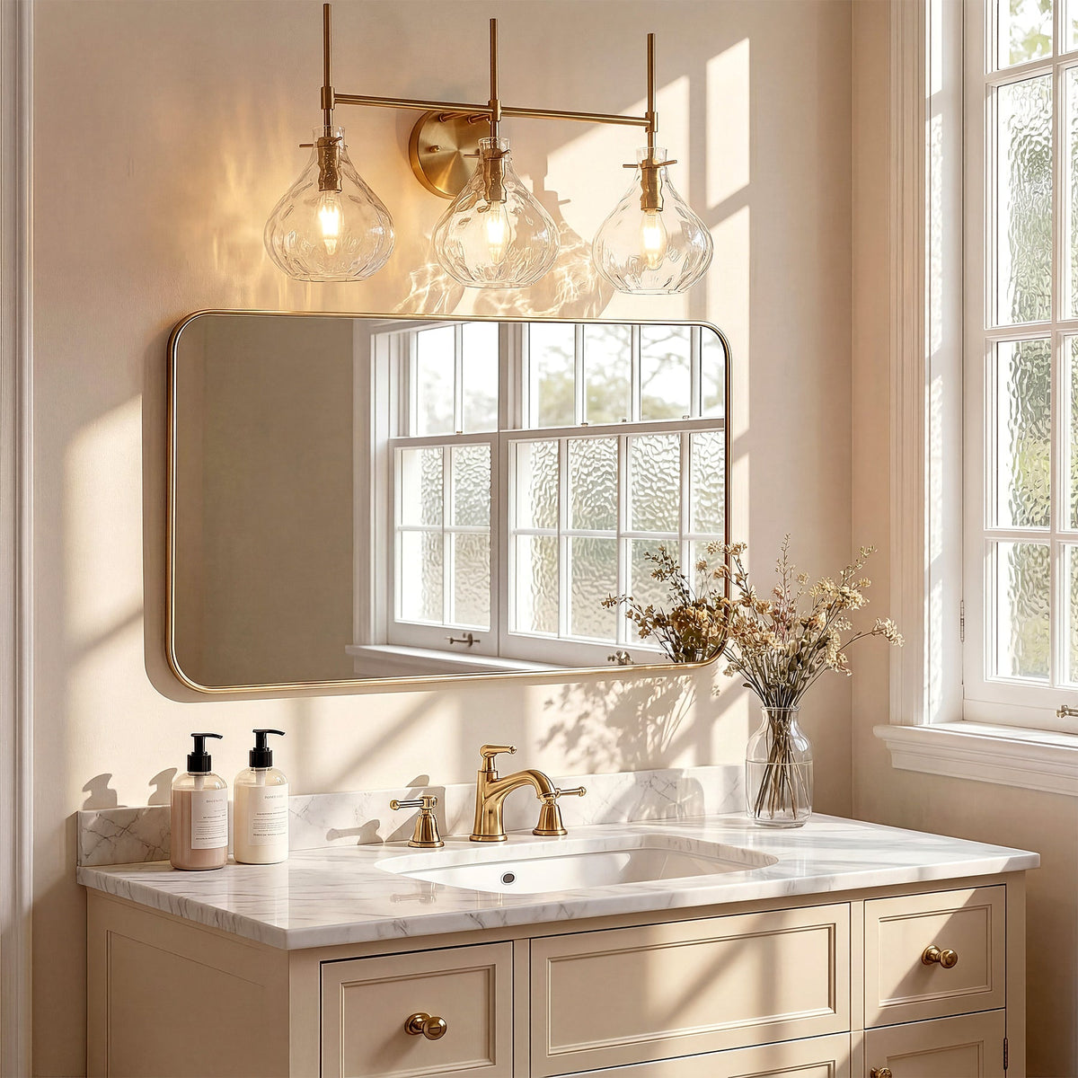 Bathroom Vanity Light, Three-Light Water Ripple Glass Shades