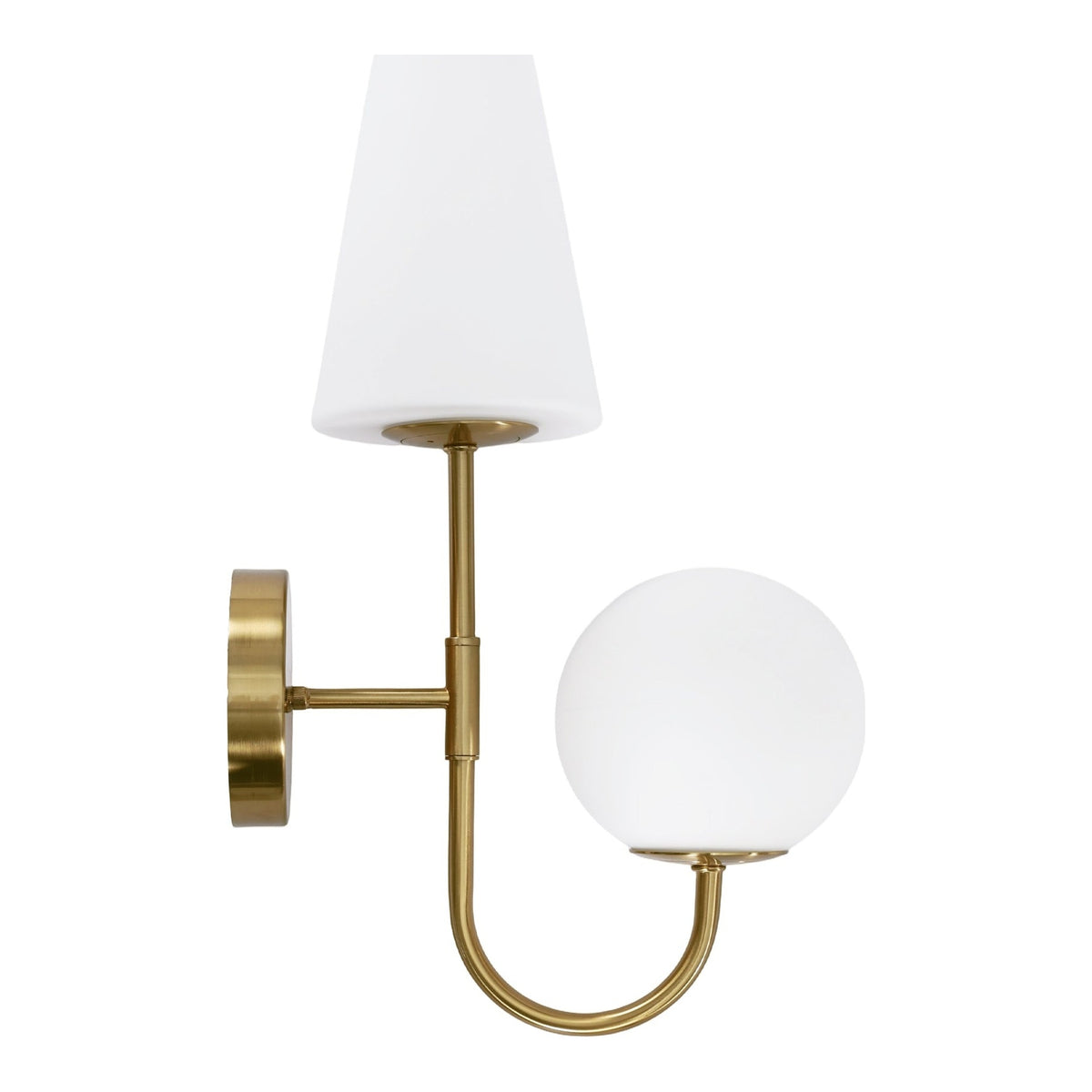 Gold Double-Headed Wall Sconce with Milky White Shades, Wall Lamp