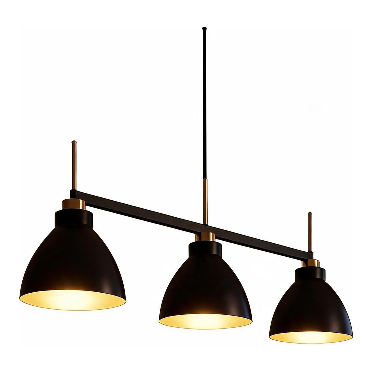 Three-Light Linear Kitchen Island Light, Black and Gold Dome Shades