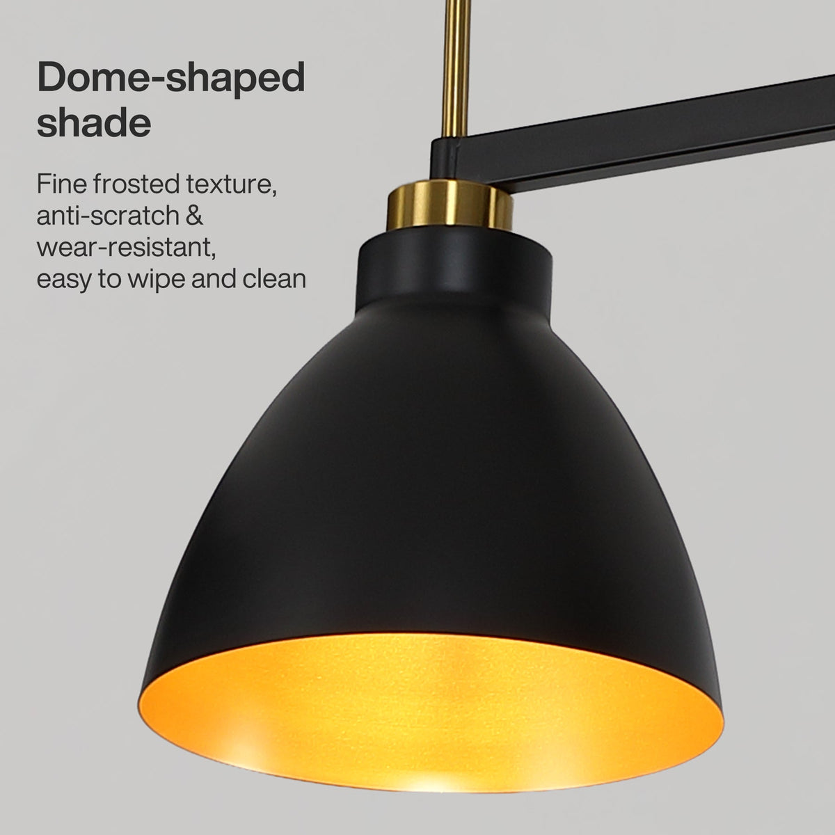 Black and gold dome-shaped pendant light with frosted shade, shown from above