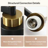 Close-up of black and gold kitchen island light base and ceramic socket