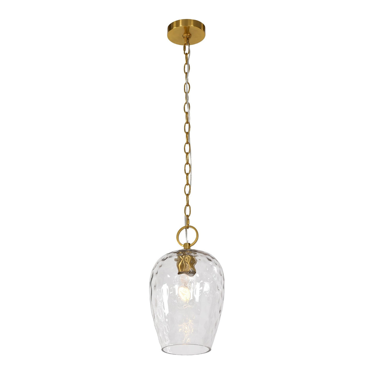 Gold Hammered Glass Pendant Light with Adjustable Chain