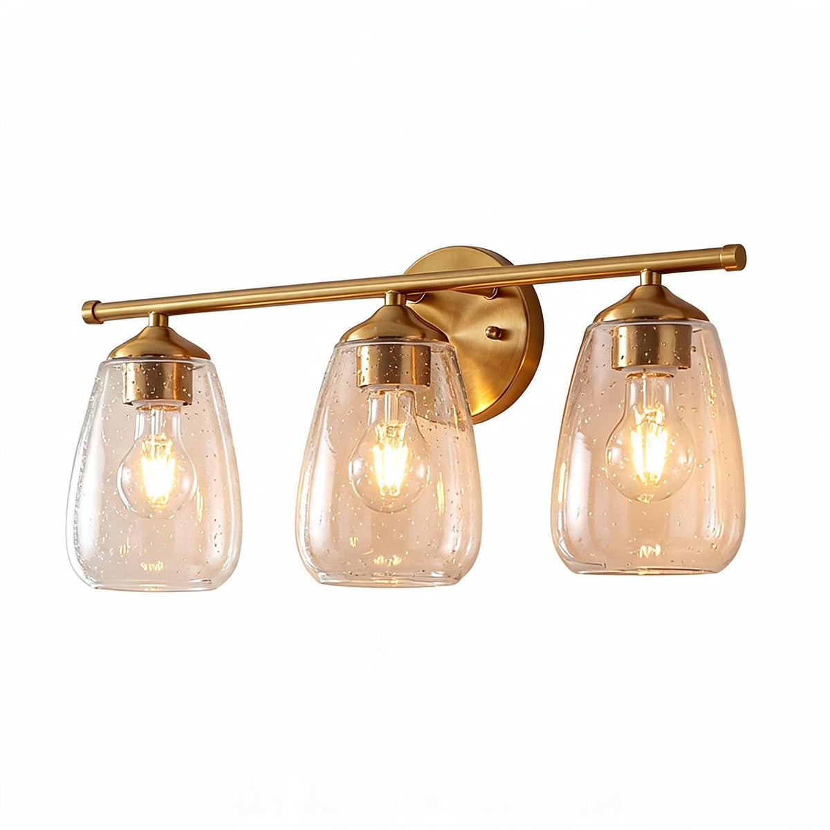 Gold Bathroom Vanity Light, Three-Light Bubble Glass Shades