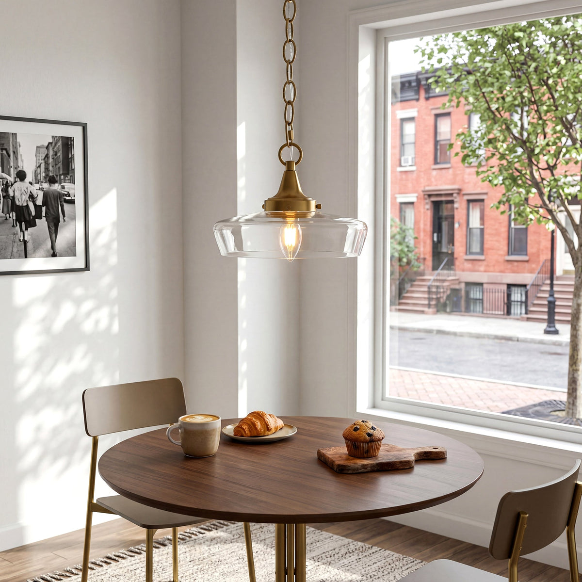 Gold Clear Glass Pendant Light with Adjustable Chain and Swivel Joint