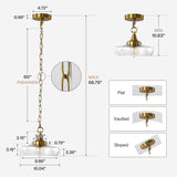 Gold pendant light with clear glass shade, adjustable 60" chain, and 10.83" min height
