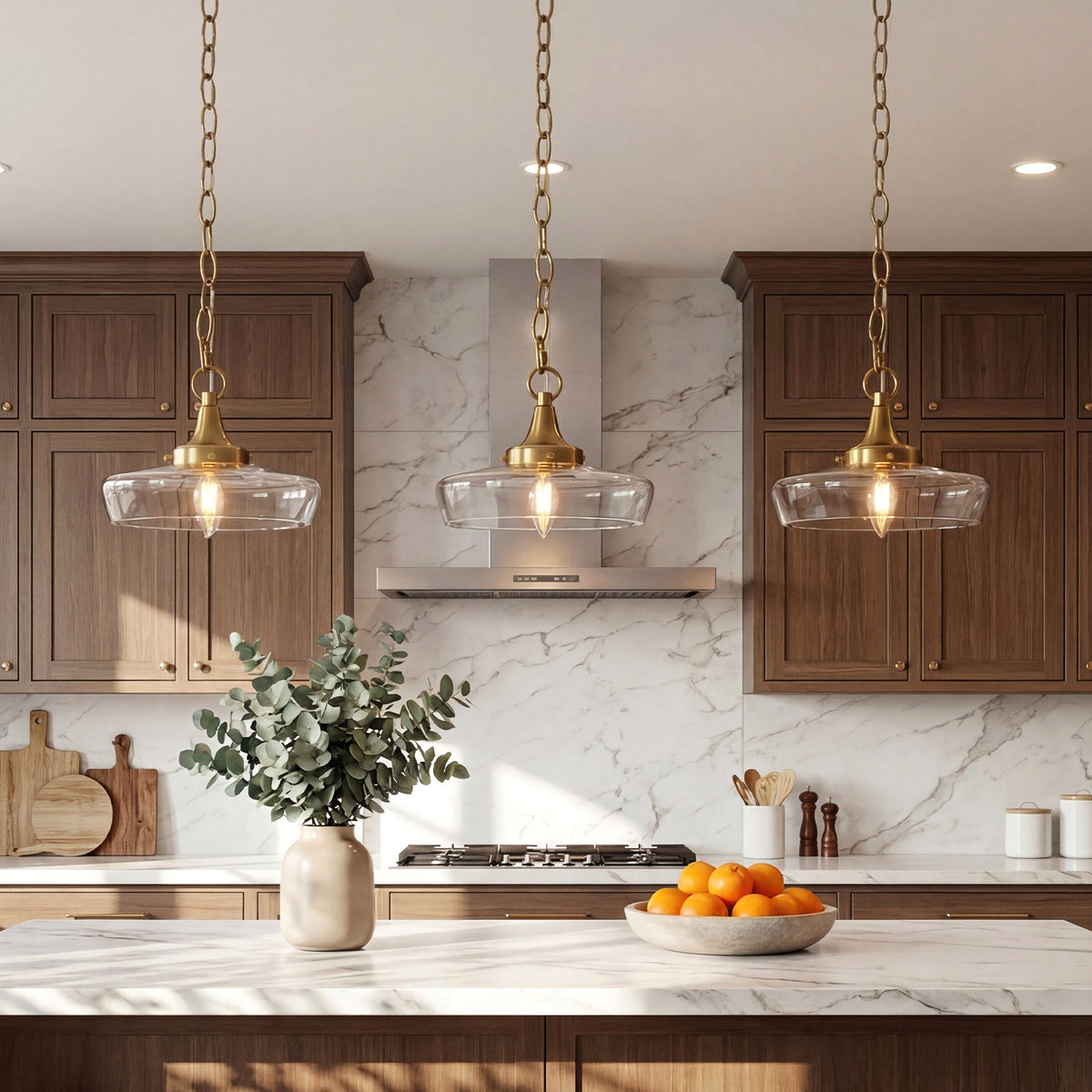 Gold Clear Glass Pendant Light with Adjustable Chain and Swivel Joint