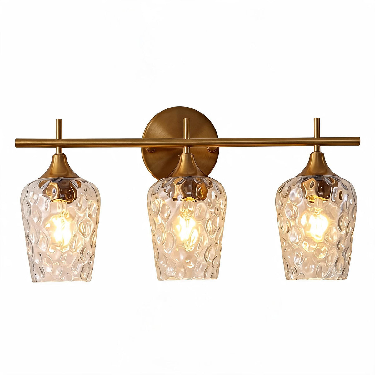 Brushed Brass Bathroom Vanity Light, Three-Light Water Ripple Glass