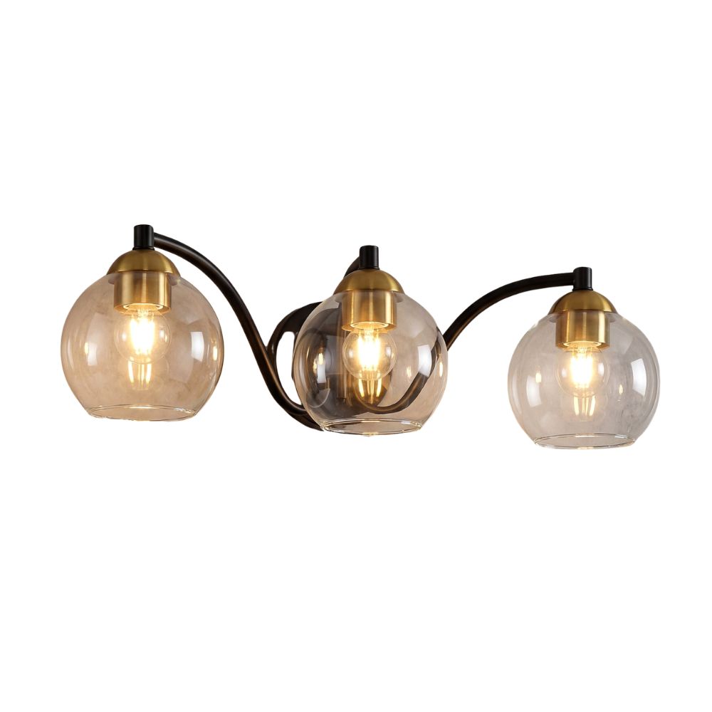 Black and Brass Bathroom Vanity Light, Three-Light Clear Globe Shades