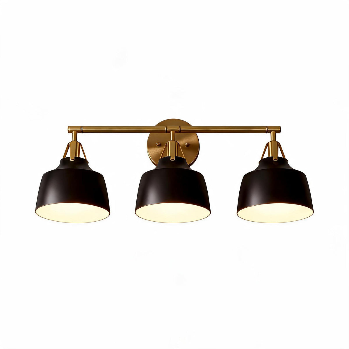 Black and Gold Bathroom Vanity Light, Three-Light Metal Bell Shades