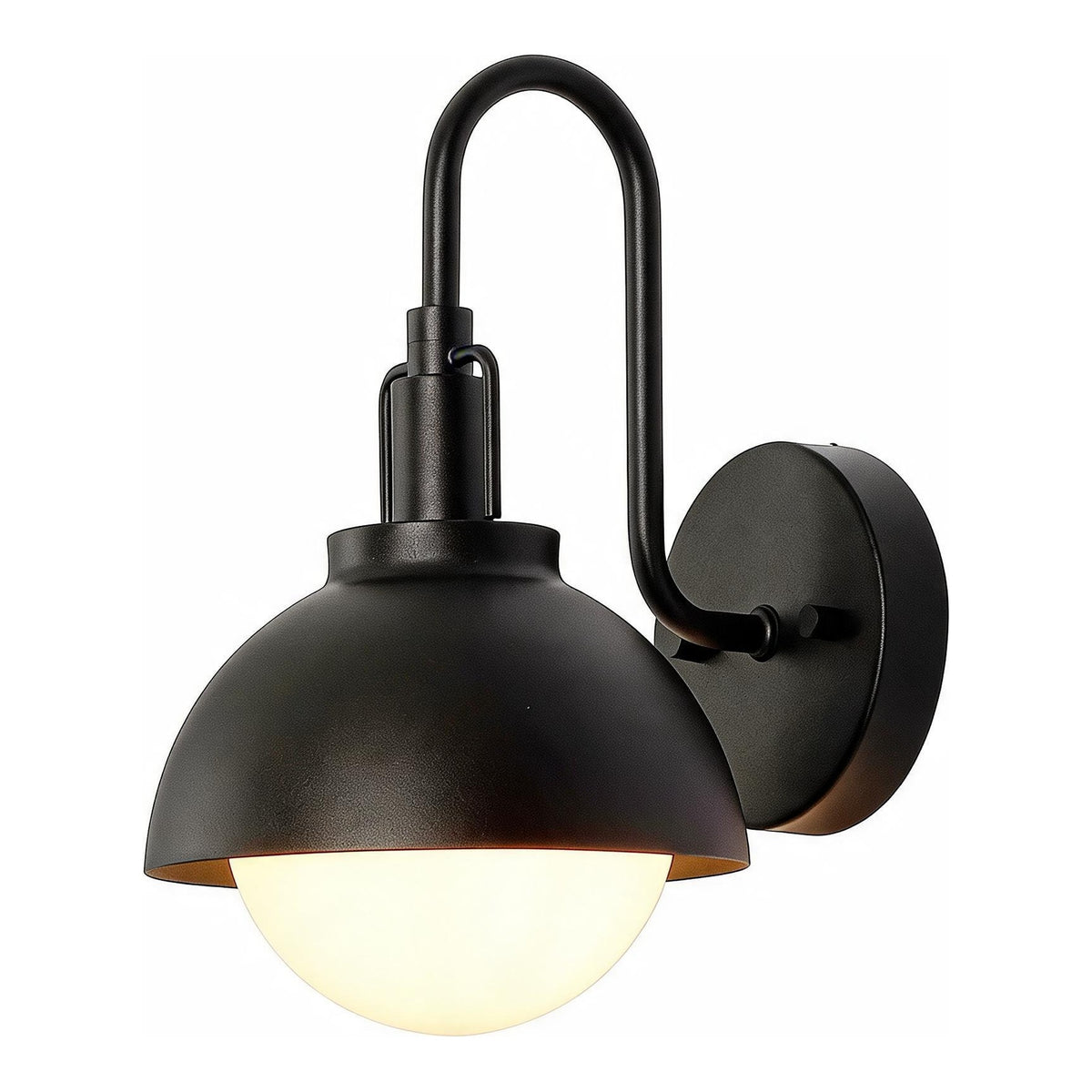 Black Outdoor Wall Lantern, Gooseneck Frosted Glass Porch Light