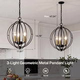 Black and gold geometric metal pendant light, 11.81" wide, shown in kitchen setting