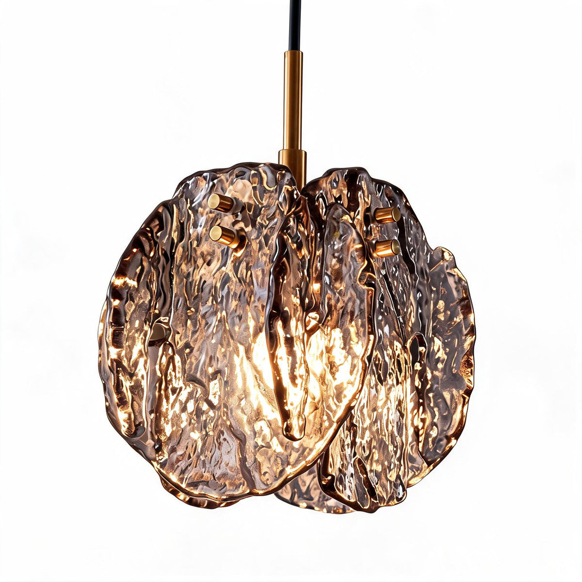 Black and Gold Pendant Light with Smoky Glass Shade, Adjustable Height