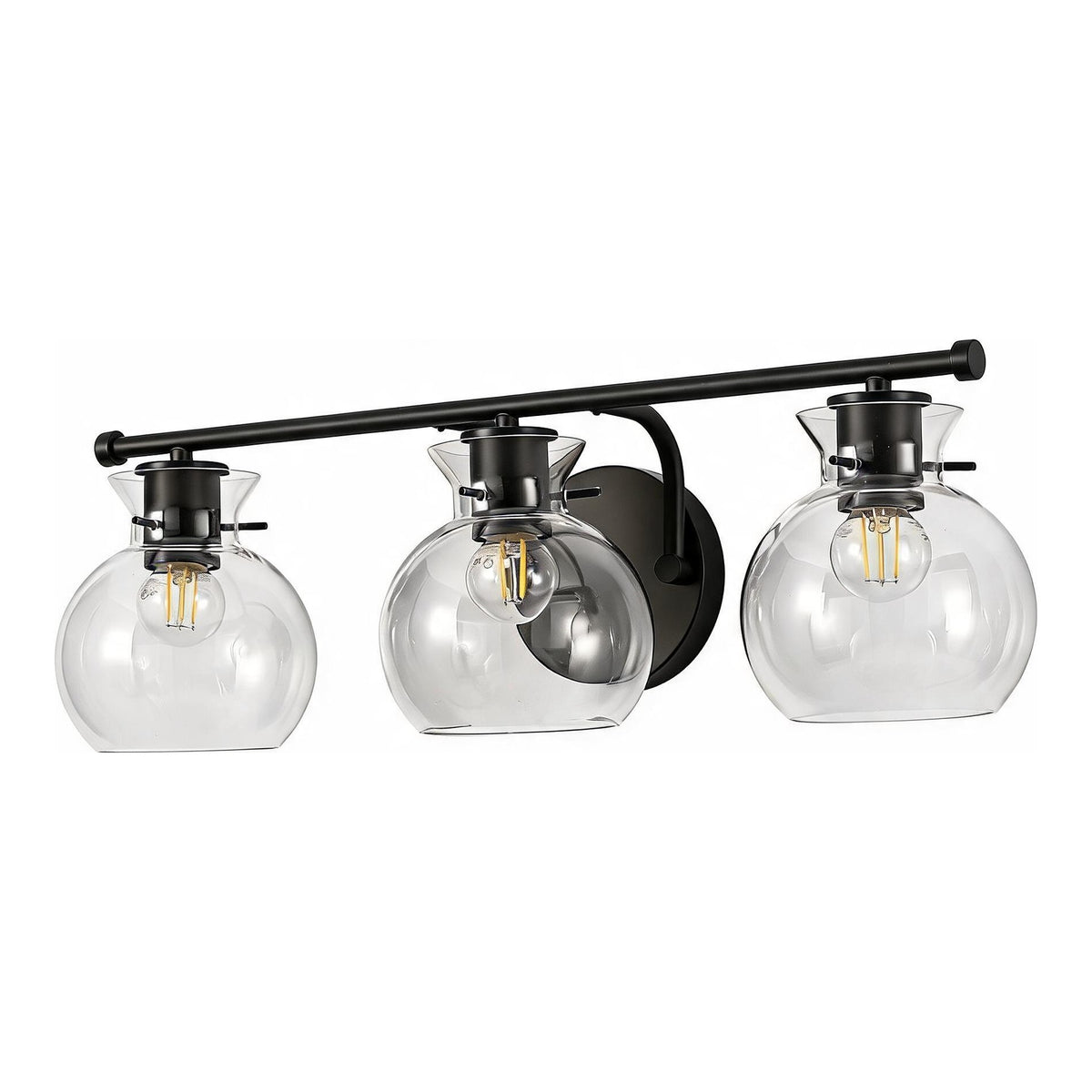 Matte Black Bathroom Vanity Light, Three-Light Clear Glass Shades