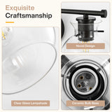 Matte black bathroom vanity light with clear glass shades and ceramic bulb base, close-up view