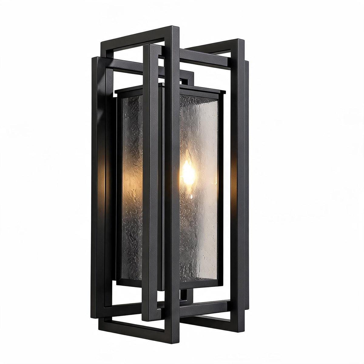 Black Outdoor Wall Sconce with Seeded Glass, Two-Light Porch Light