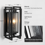 Black outdoor wall sconce with seeded glass, 18.70" tall, 7.09" wide, 8.66" deep