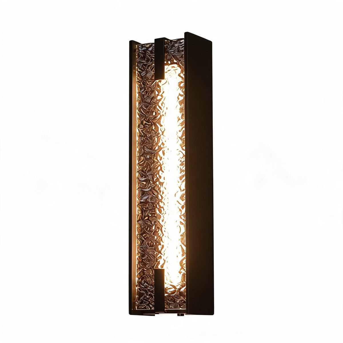 Black LED Outdoor Wall Sconce, Tall Water Ripple Acrylic Porch Light