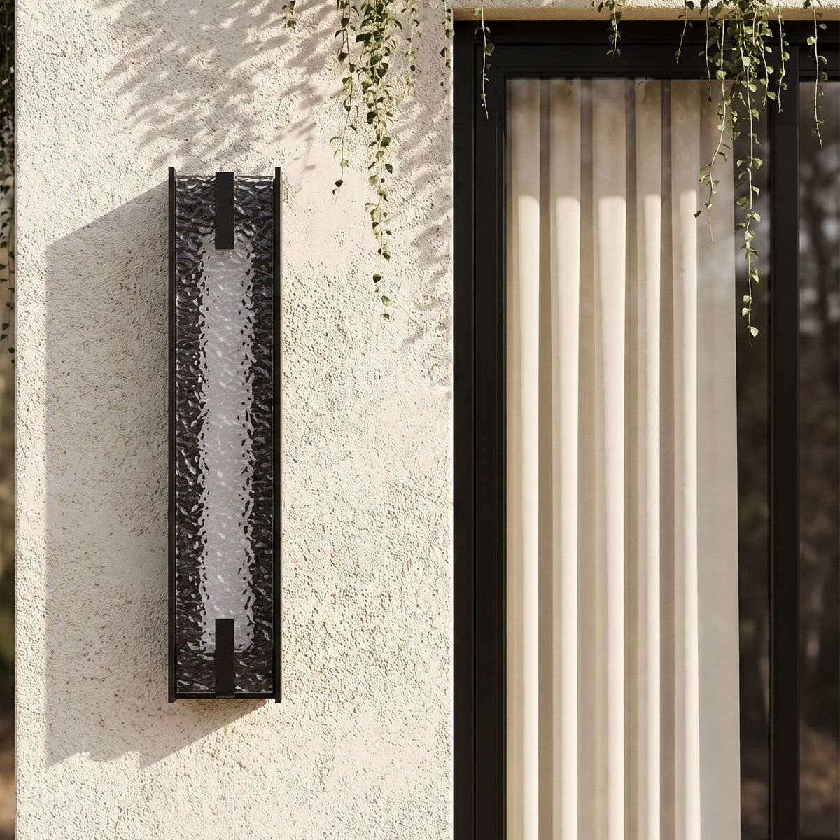 Black LED Outdoor Wall Sconce, Tall Water Ripple Acrylic Porch Light