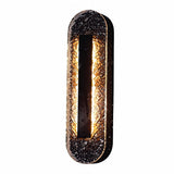 Black oval LED wall sconce with textured glass, shown front-on
