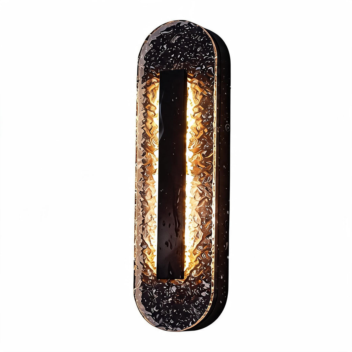 Black Oval LED Outdoor Wall Sconce, Dimmable Water Ripple Porch Light