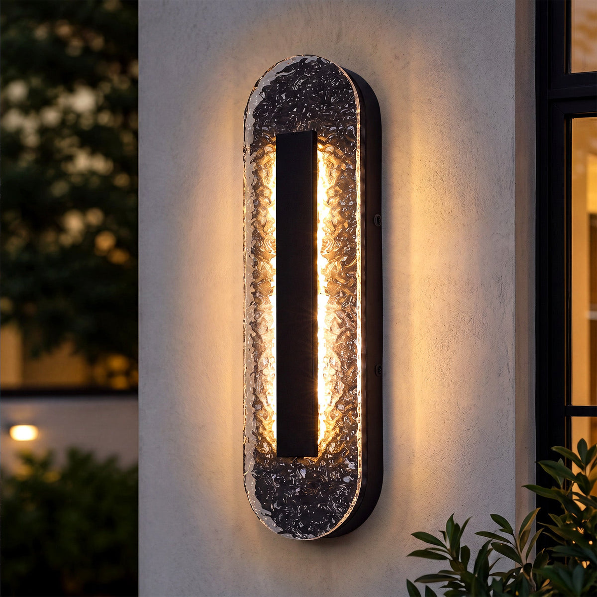 Black Oval LED Outdoor Wall Sconce, Dimmable Water Ripple Porch Light