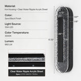 Black oval LED wall sconce with water ripple acrylic, 17.72" x 4.72" x 0.39" dimensions